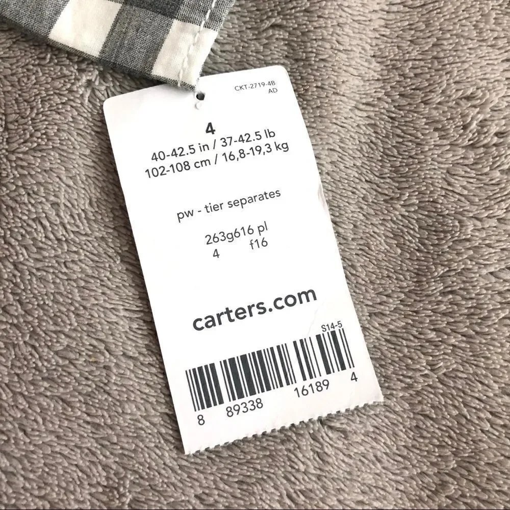 Carter’s Gray & white gingham button down shirt